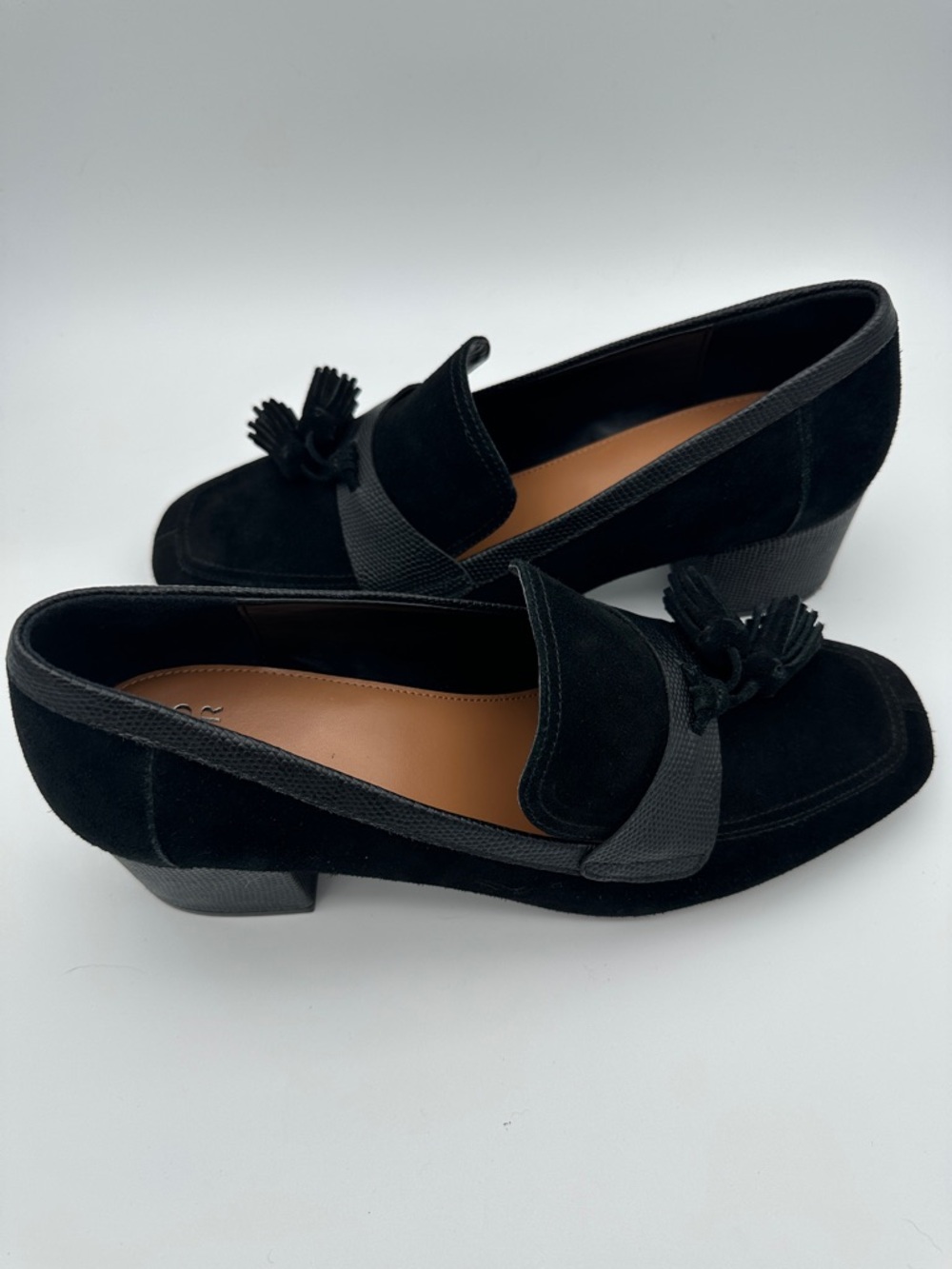 Donald Pliner Kressida Loafer Black Leather Suede Square Toe Shoe 10 Preppy Work - Picture 8 of 16